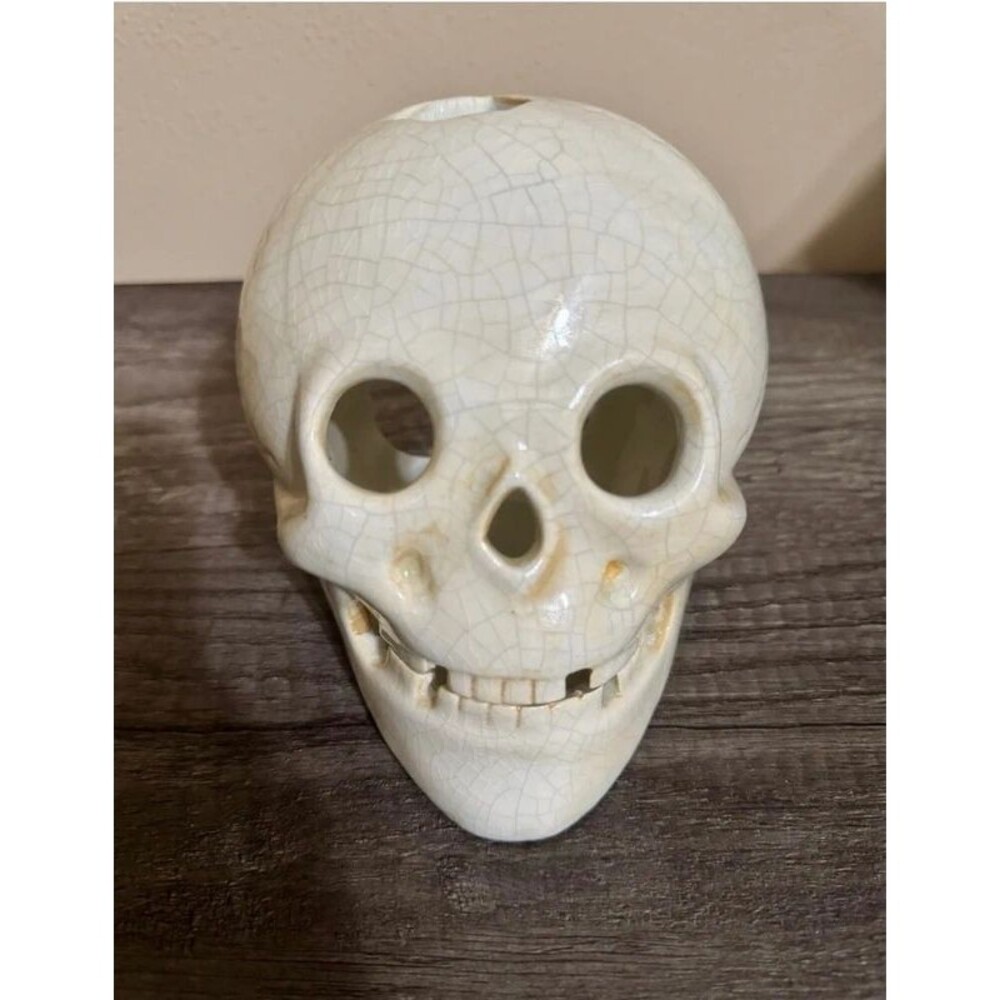 Halloween Ceramic Skull Candle Tea Light Holder Glossy Finish Gothic